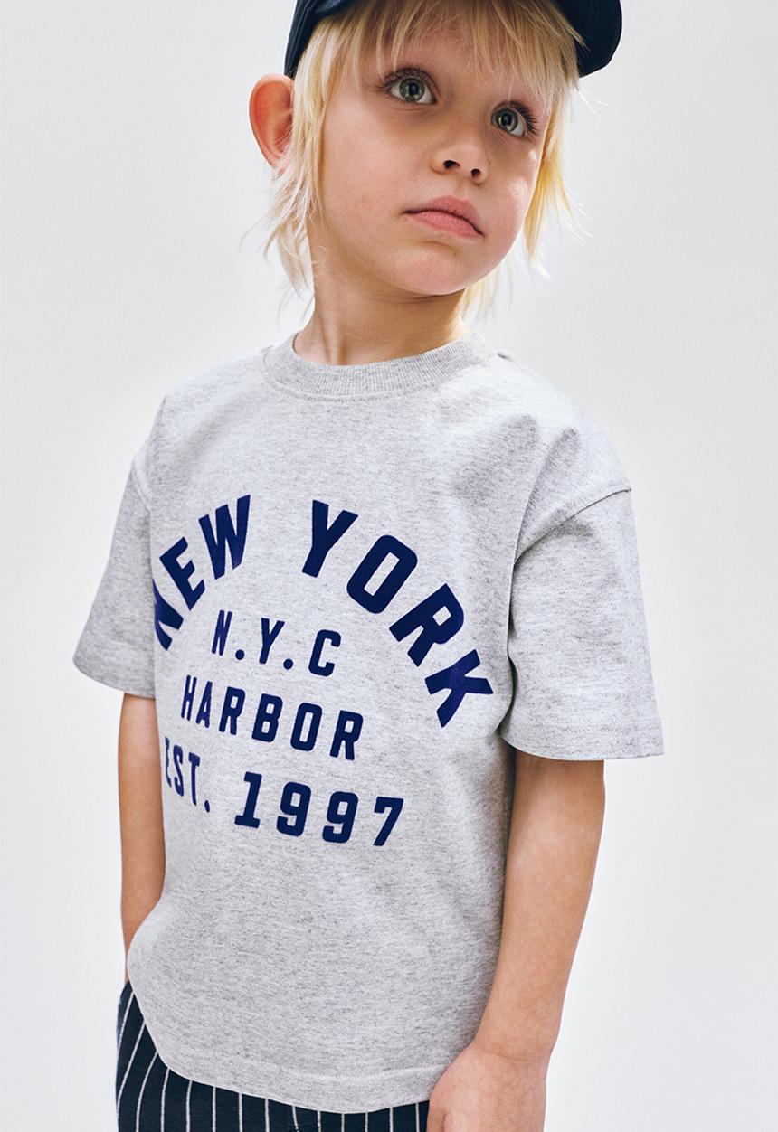 H&M - Appliqued T-shirt - light grey marl/new york