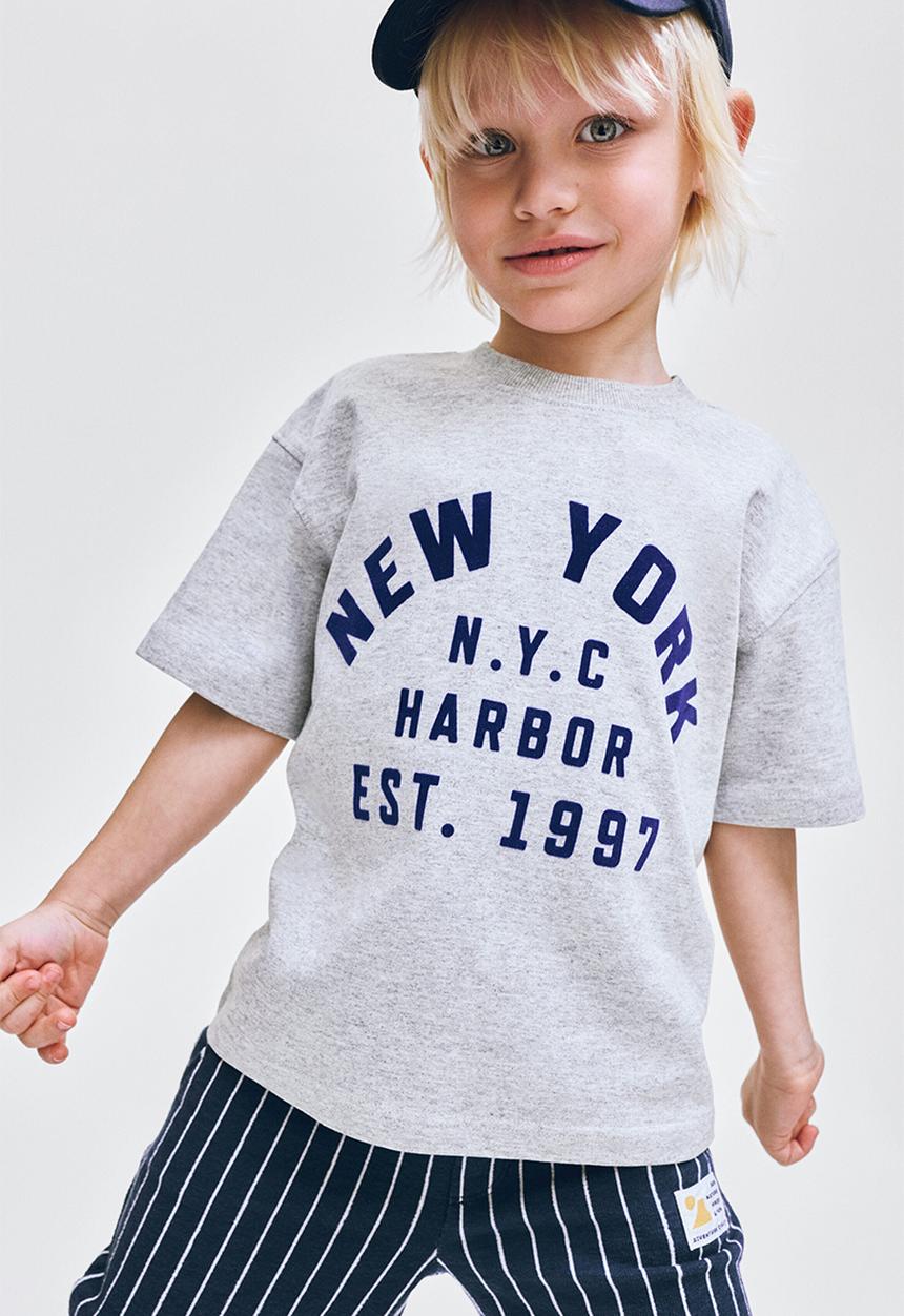 H&M - Appliqued T-shirt - light grey marl/new york
