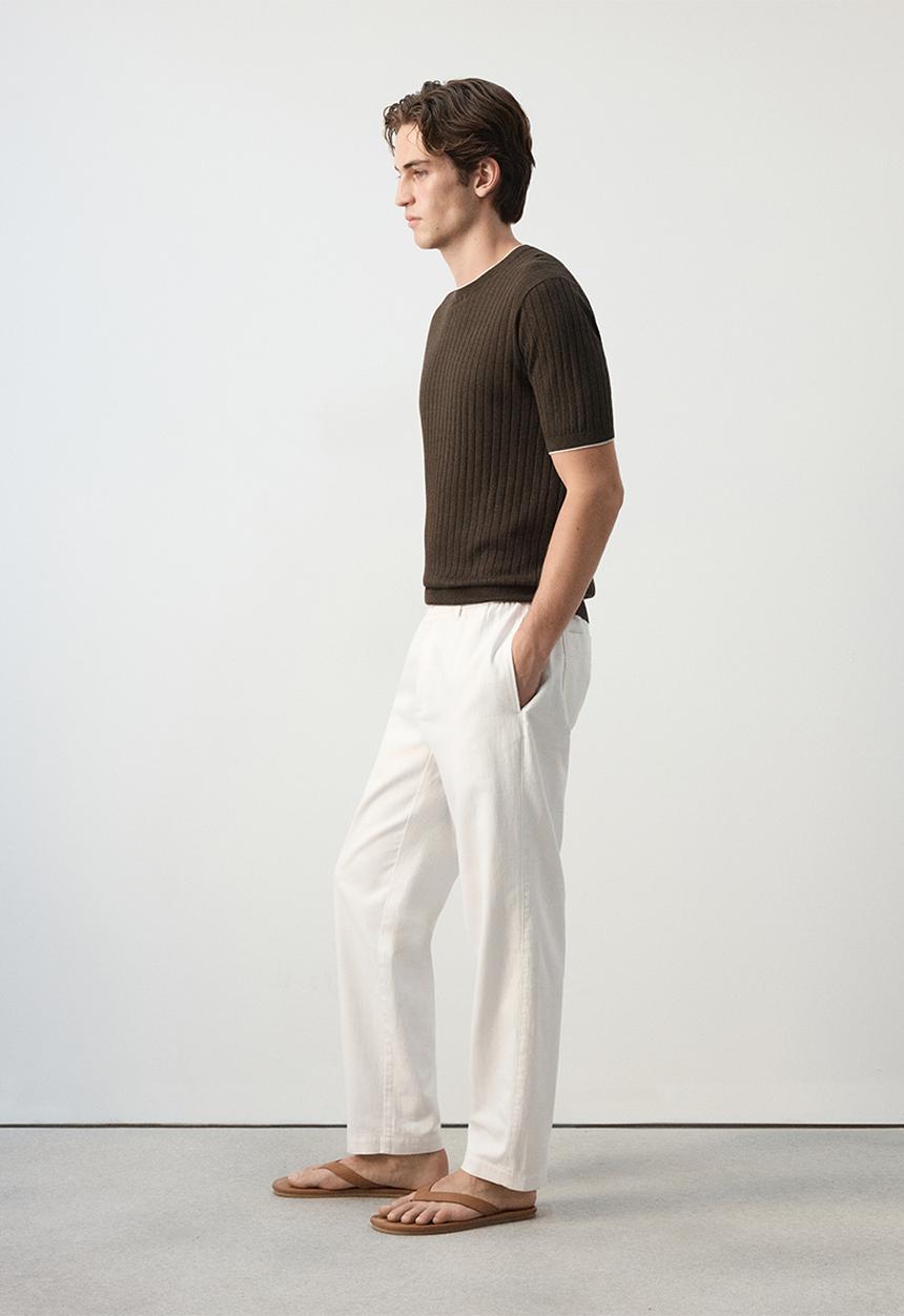MANGO - Orion Ribbed linen lyocell blend T-shirt - Brown