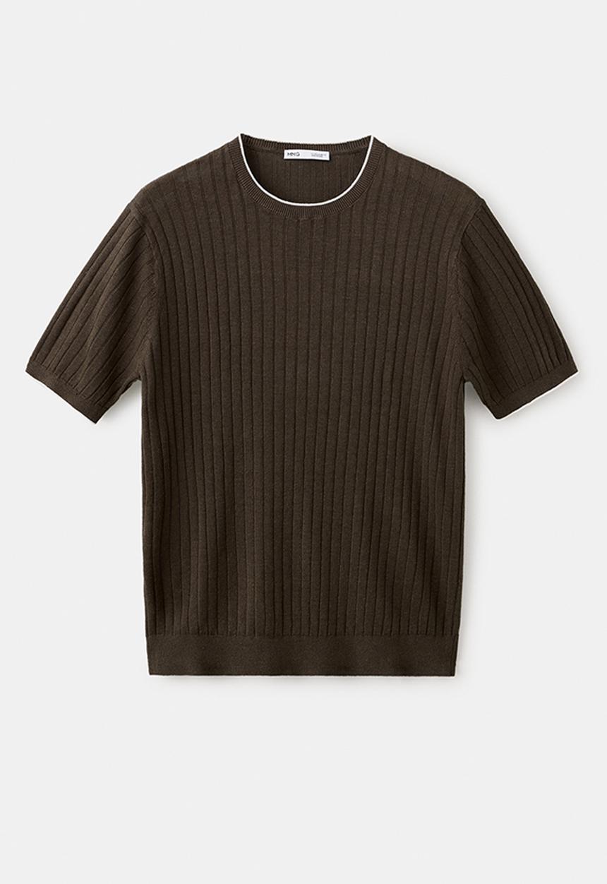 MANGO - Orion Ribbed linen lyocell blend T-shirt - Brown