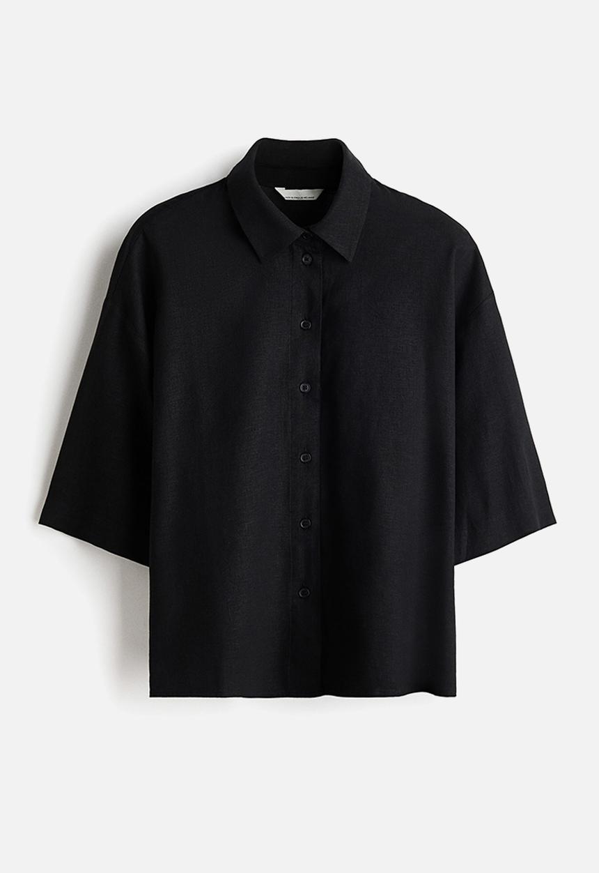 H&M - Oversized linen-blend shirt - black