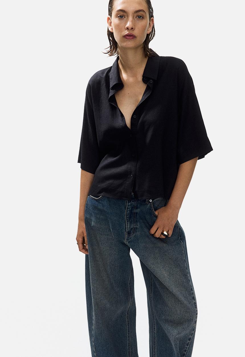 H&M - Oversized linen-blend shirt - black
