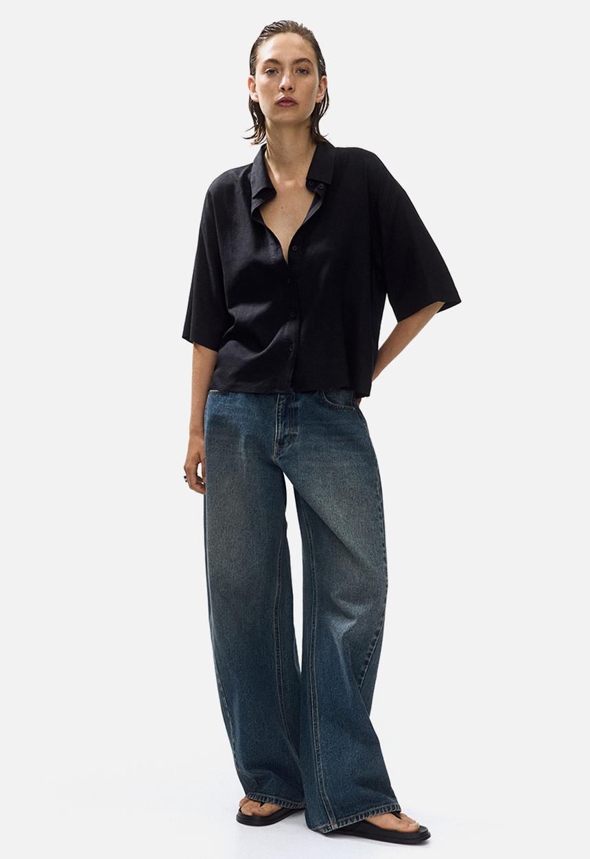 H&M - Oversized linen-blend shirt - black