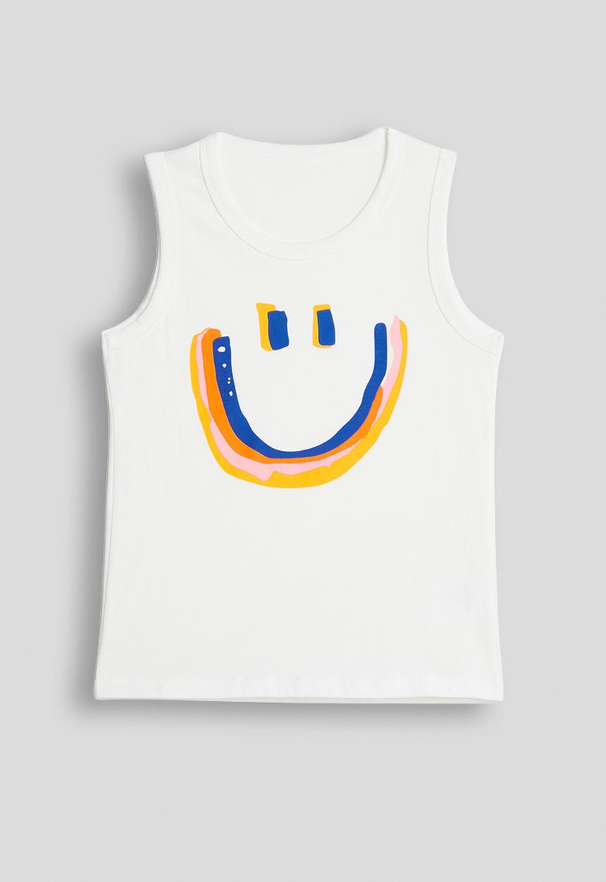 Pop Candy - Smiley placement tank top - white