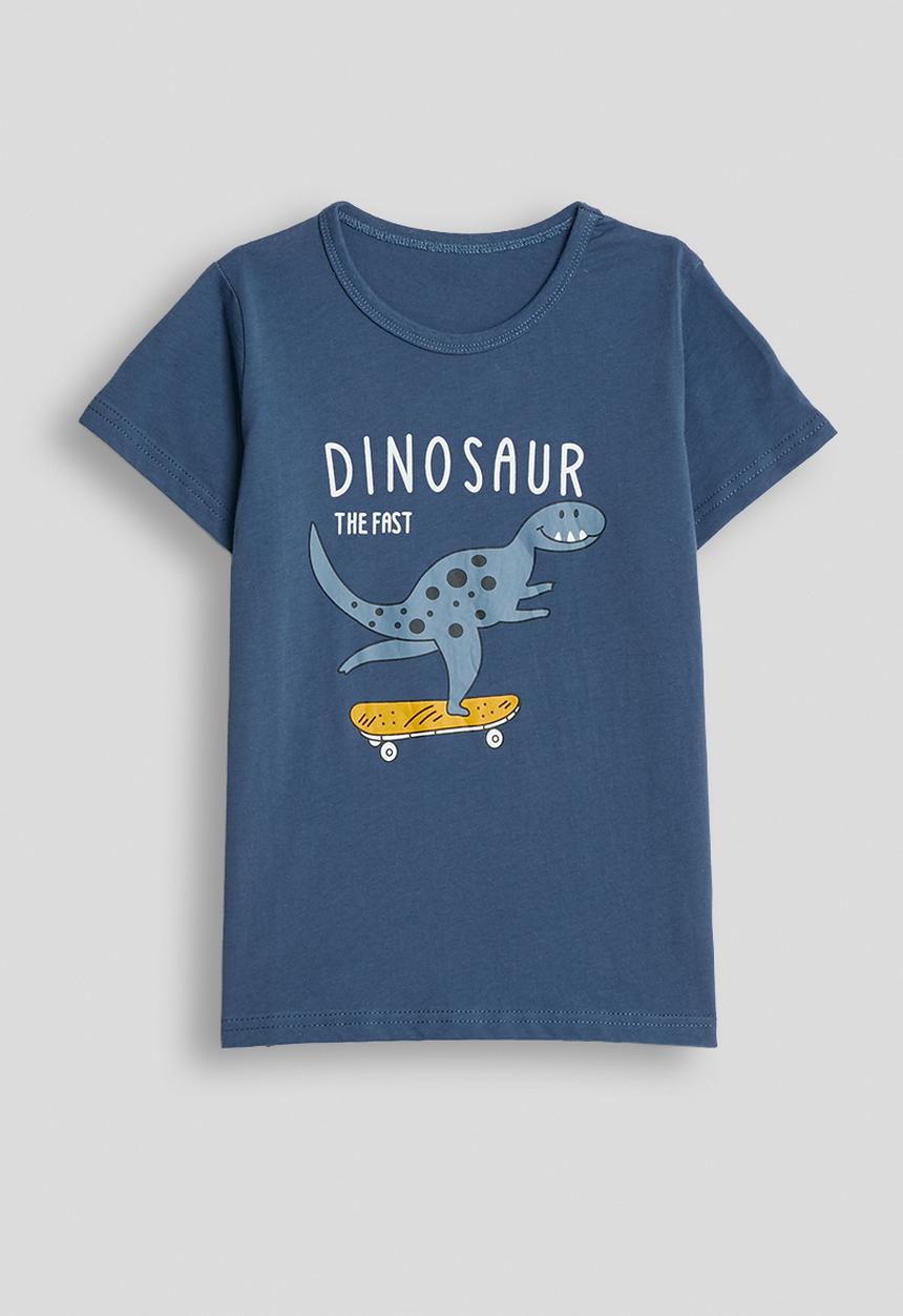 Pop Candy - Slogan crew neck tee - blue/dinosaur