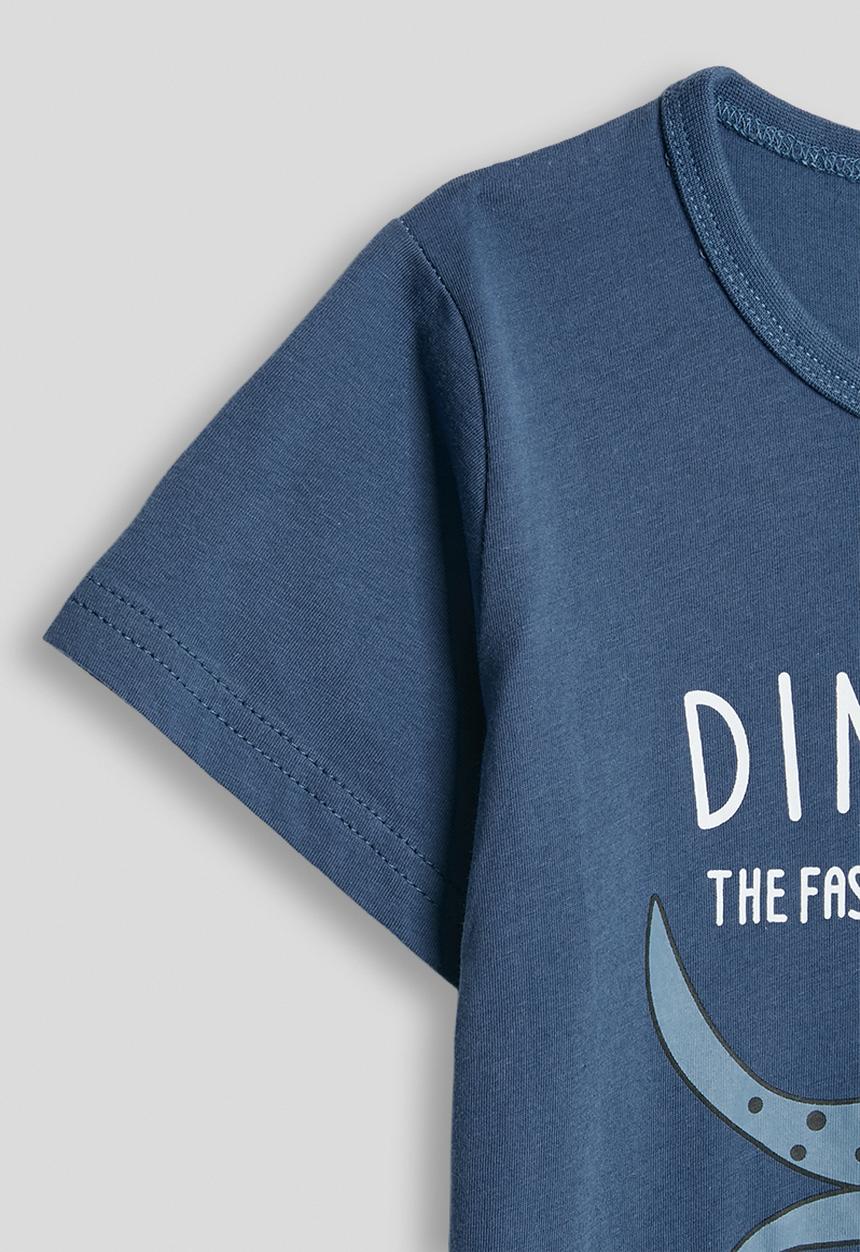 Pop Candy - Slogan crew neck tee - blue/dinosaur