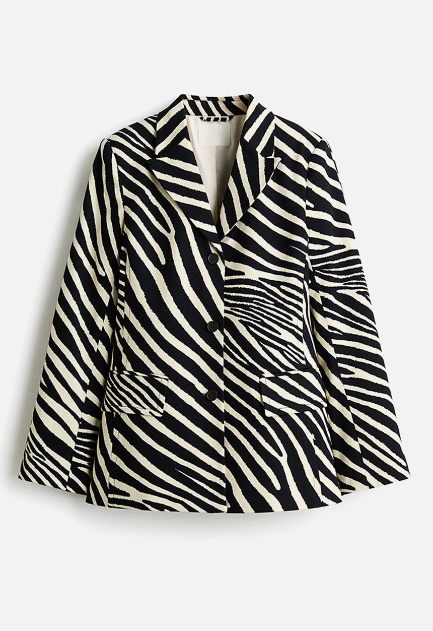 H&M - Single-breasted twill blazer - white/zebra print
