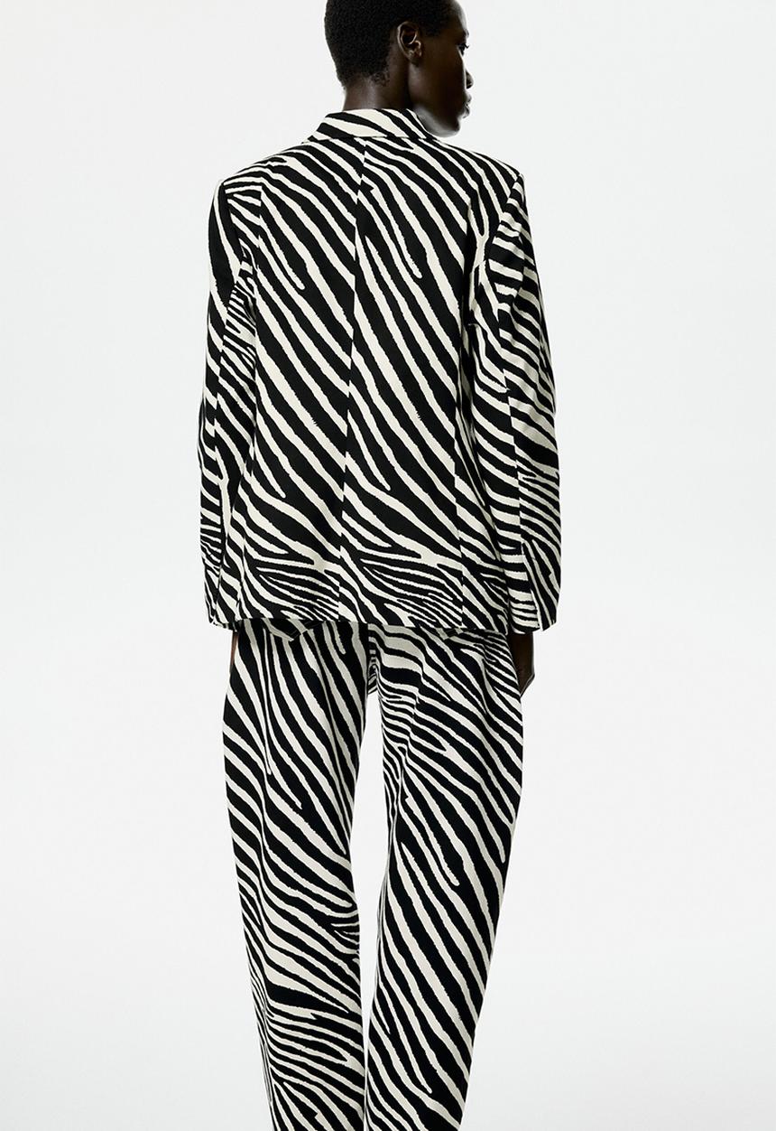 H&M - Single-breasted twill blazer - white/zebra print