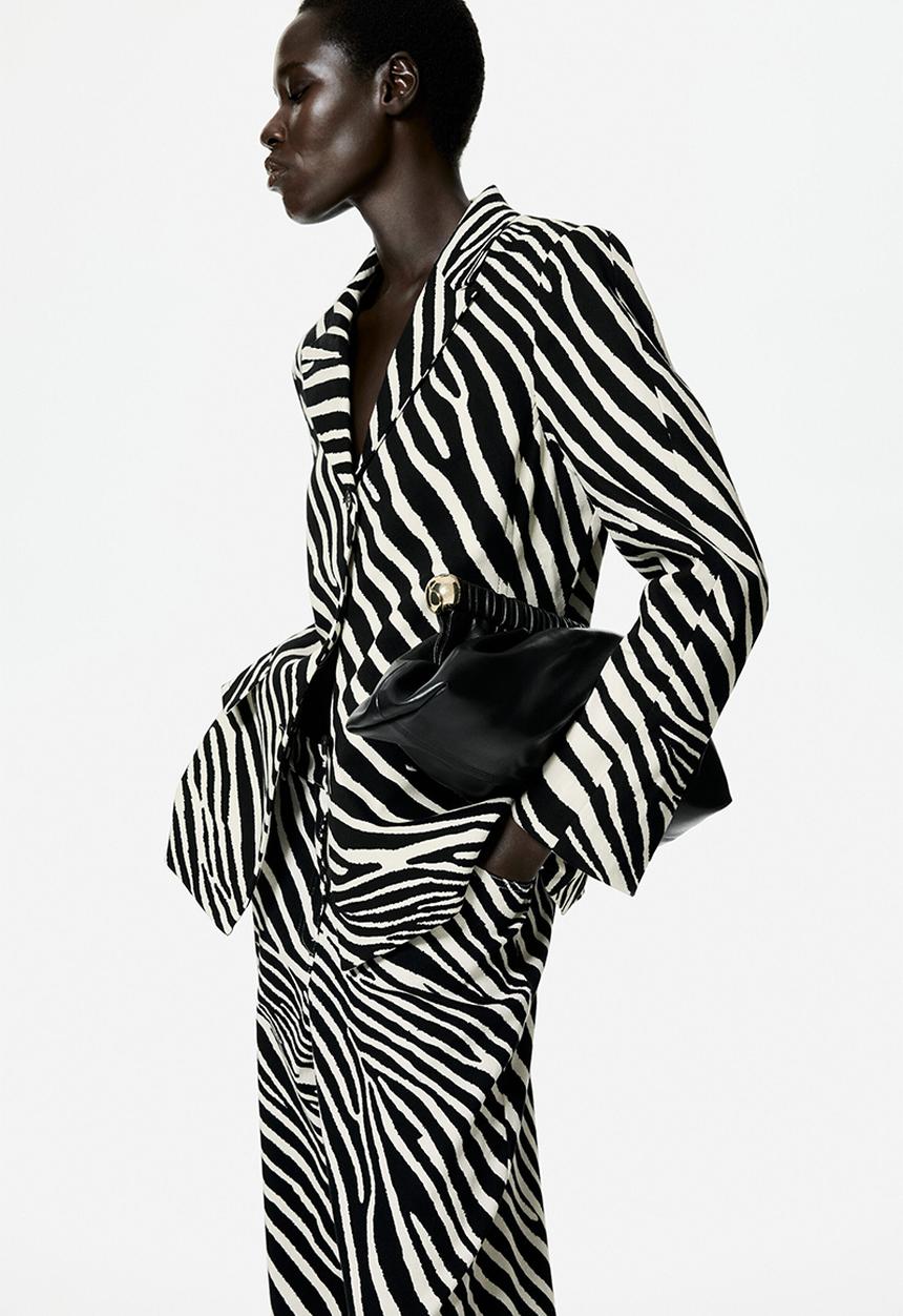 H&M - Single-breasted twill blazer - white/zebra print