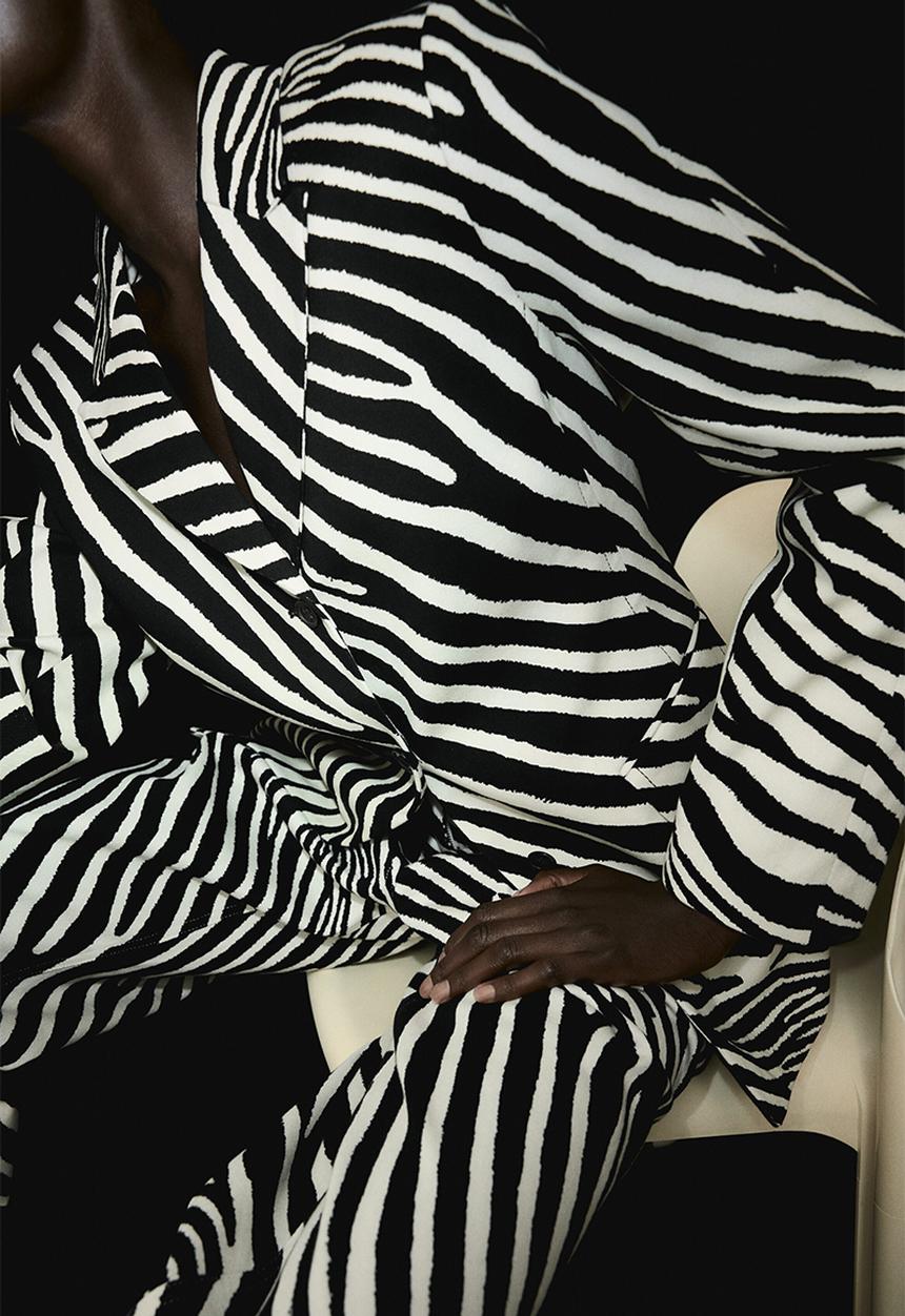 H&M - Single-breasted twill blazer - white/zebra print