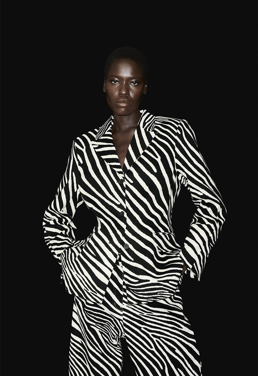 H&M - Single-breasted twill blazer - white/zebra print