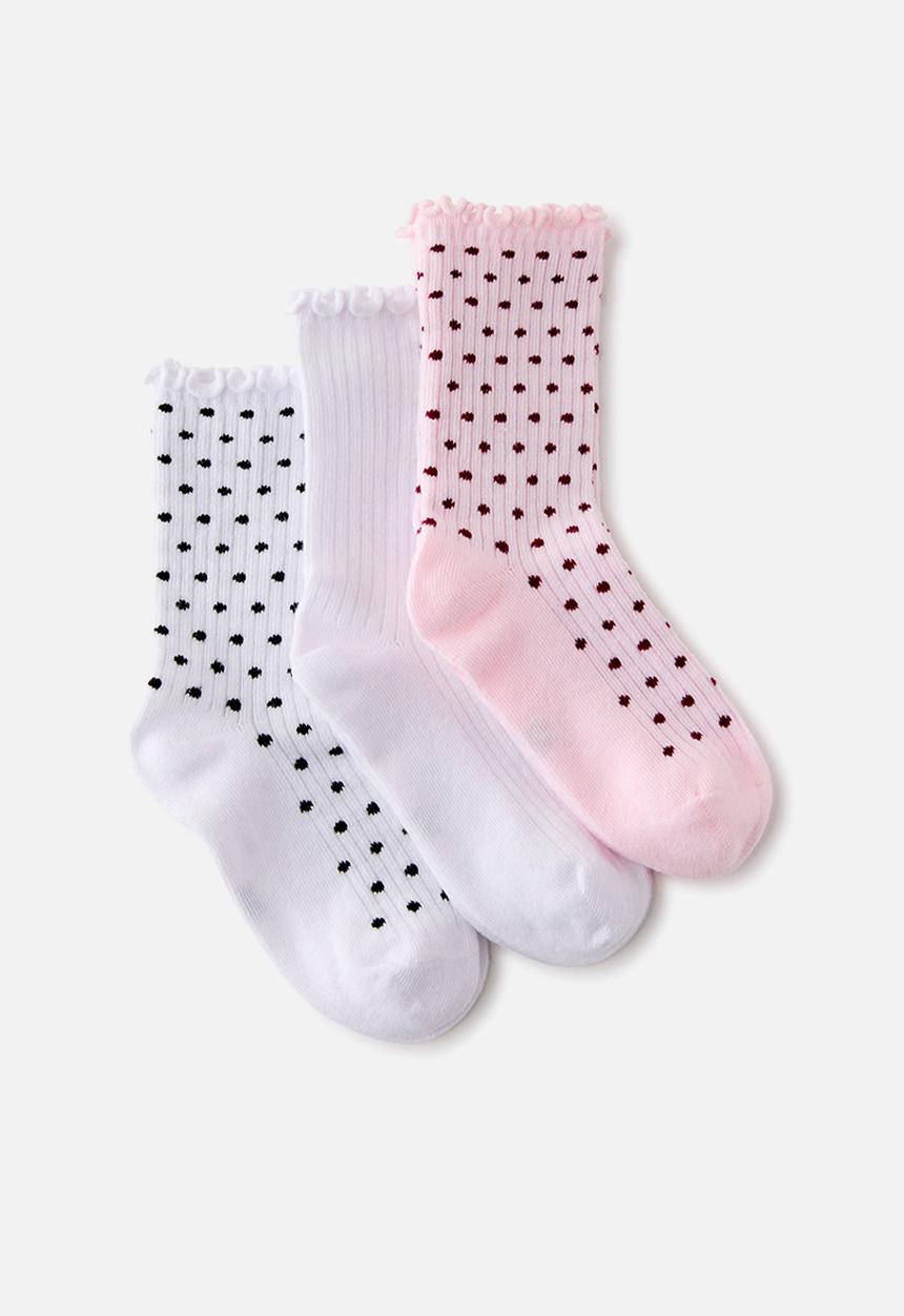 Cotton On - Kids 3Pk Crew Socks - Tea Party Pink/White/Spots