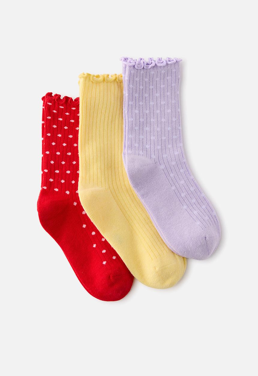 Cotton On - Kids 3Pk Crew Socks - Lilac/Red/Yellow Spots