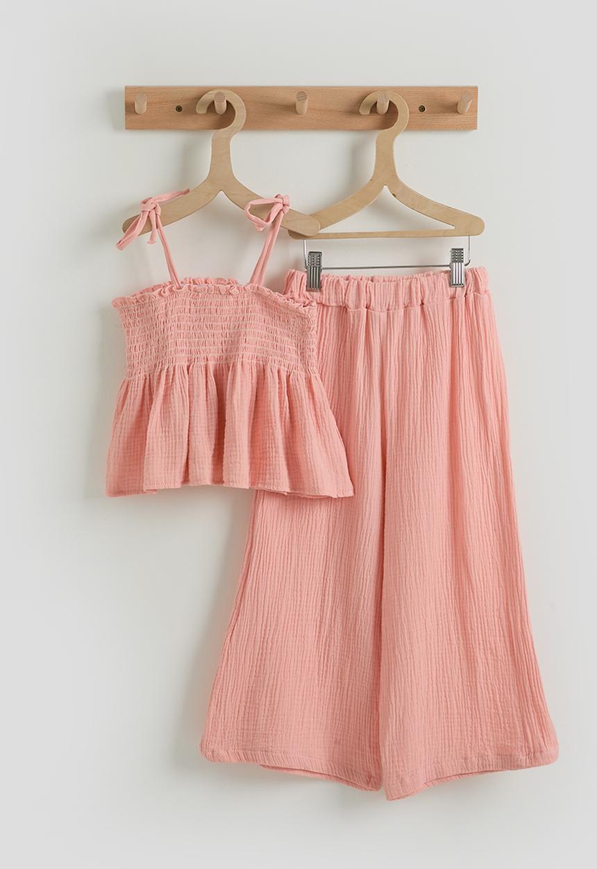 Pop Candy - Shirred top with wide leg pants - pink