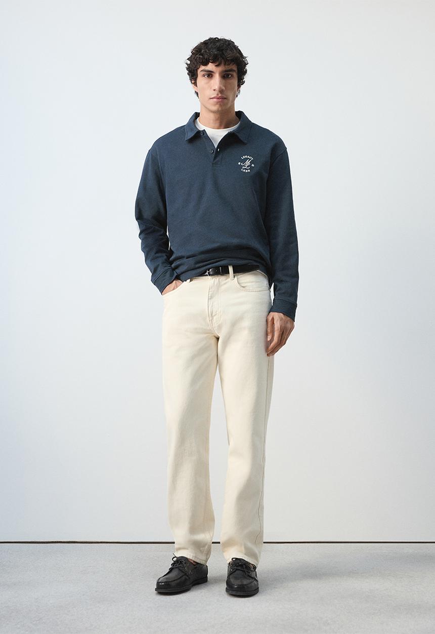 MANGO - Legacyp 100% Cotton Polo Shirt with Graphic Embroider - Navy