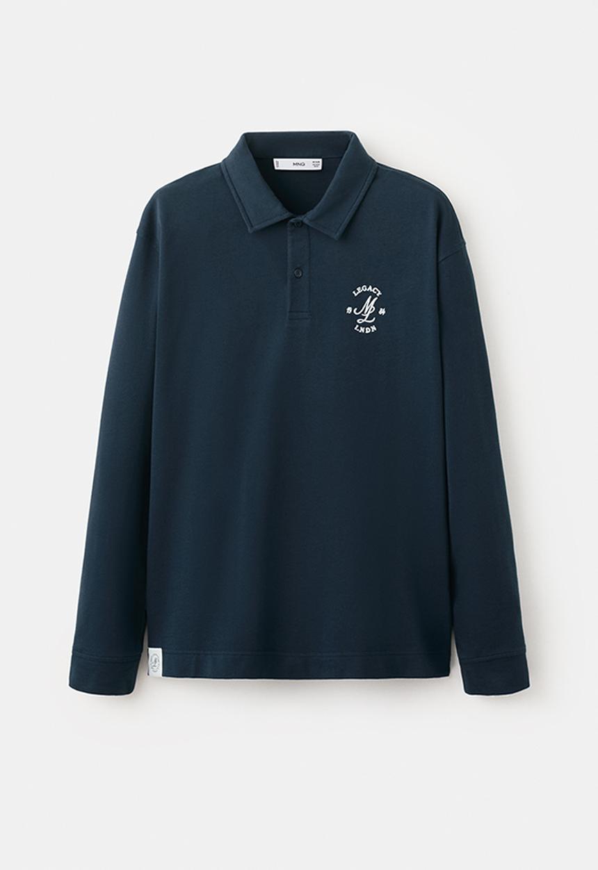 MANGO - Legacyp 100% Cotton Polo Shirt with Graphic Embroider - Navy