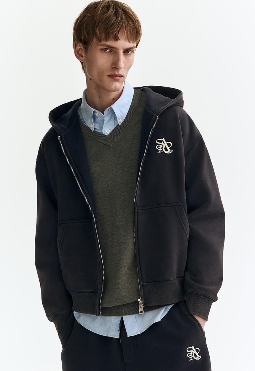 H&M - Loose fit zip-through hoodie - navy blue/asc
