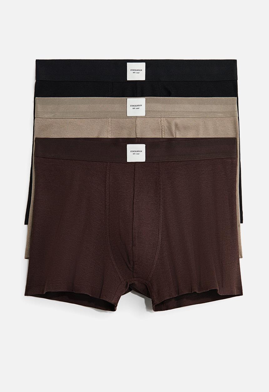 H&M - 3 Pack ribbed short trunks - dark brown/beige