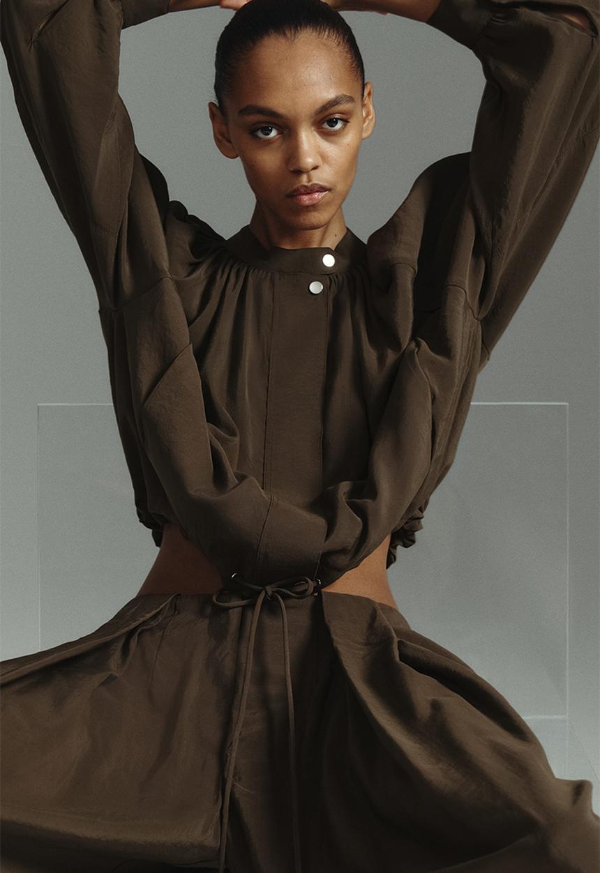 H&M - Balloon-sleeved modal jacket - dark khaki green