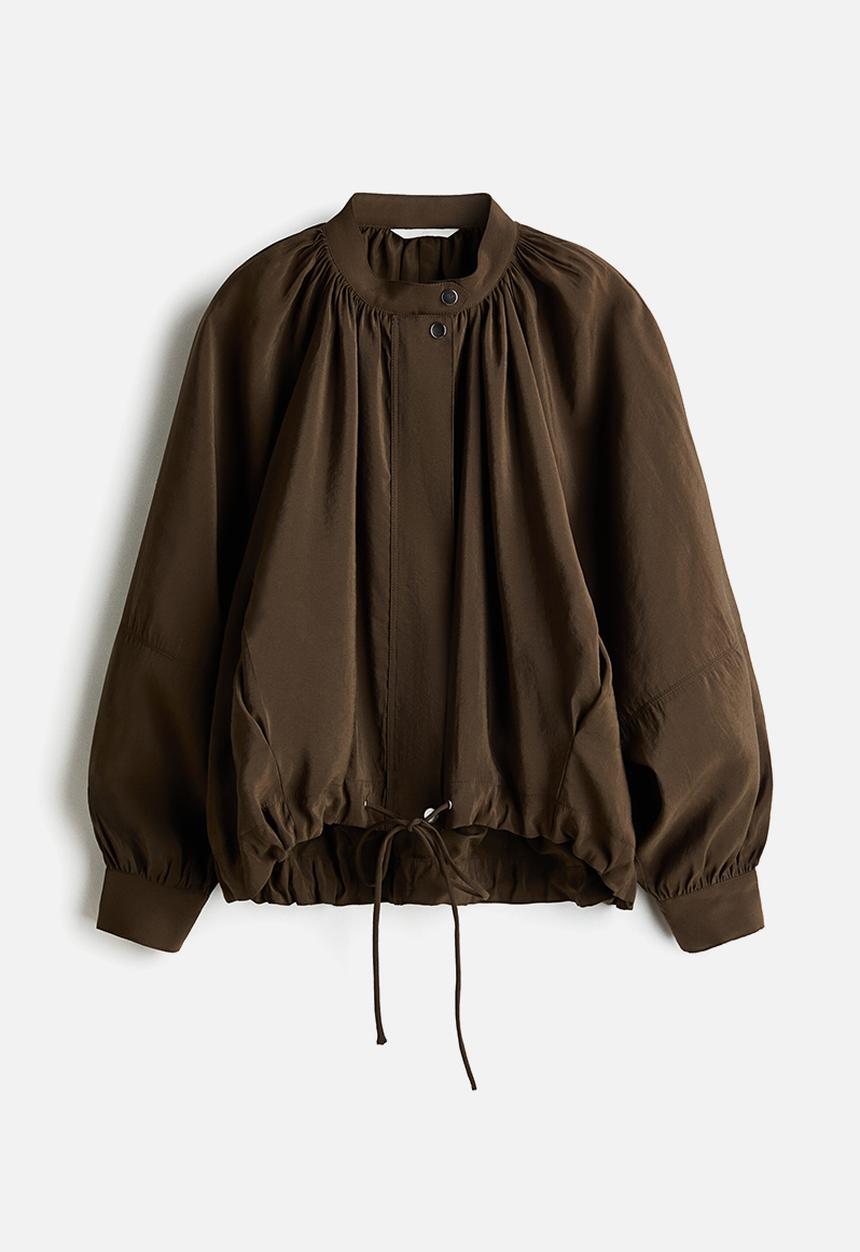 H&M - Balloon-sleeved modal jacket - dark khaki green