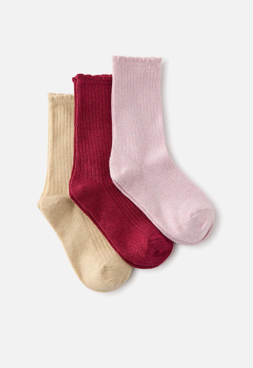 Cotton On - Kids 3Pk Sparkle Socks - Goldy/Pink Shimmer