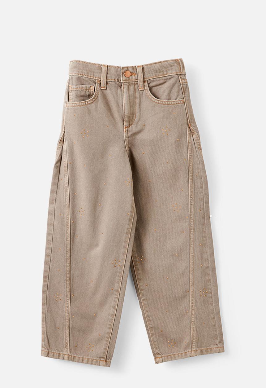Cotton On - Unisex Super Barrel Leg Denim Jean - Light Manly Mid Grey/Flower Studs