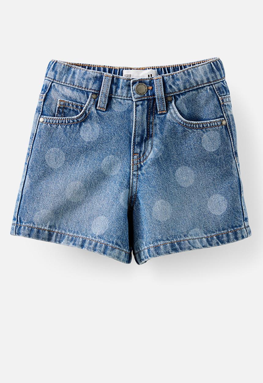 Cotton On - Relaxed Denim Short - Blue Haven Mid Blue/Spots