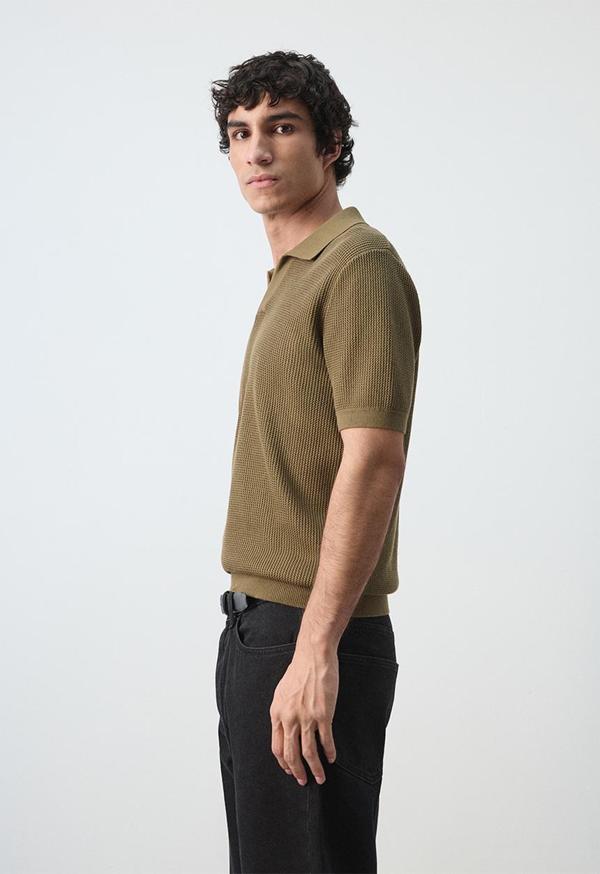 MANGO - Salas 100% cotton knitted polo structure - Beige/Khaki