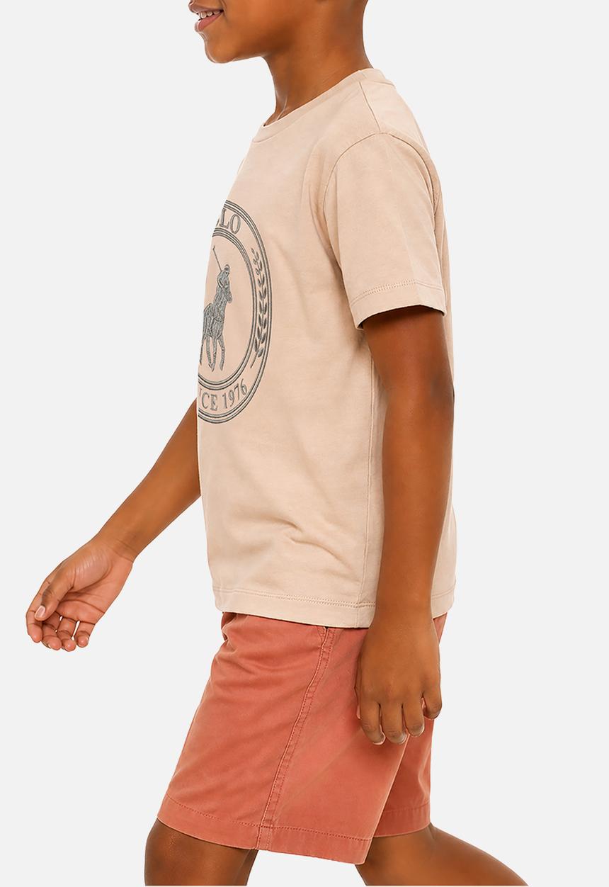 POLO - Boys Logan Crested Ss Tee - Mushroom
