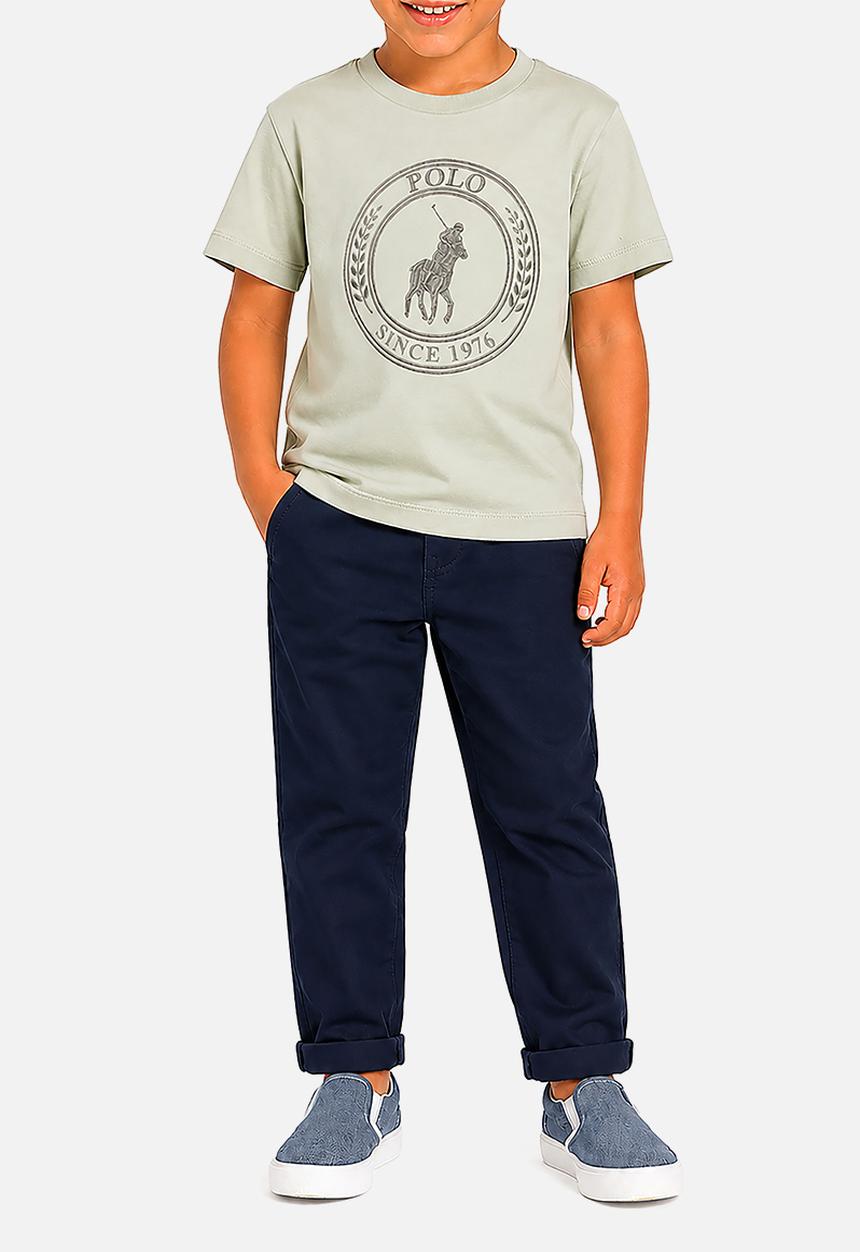 POLO - Boys Logan Crested Ss Tee - Cool Sage