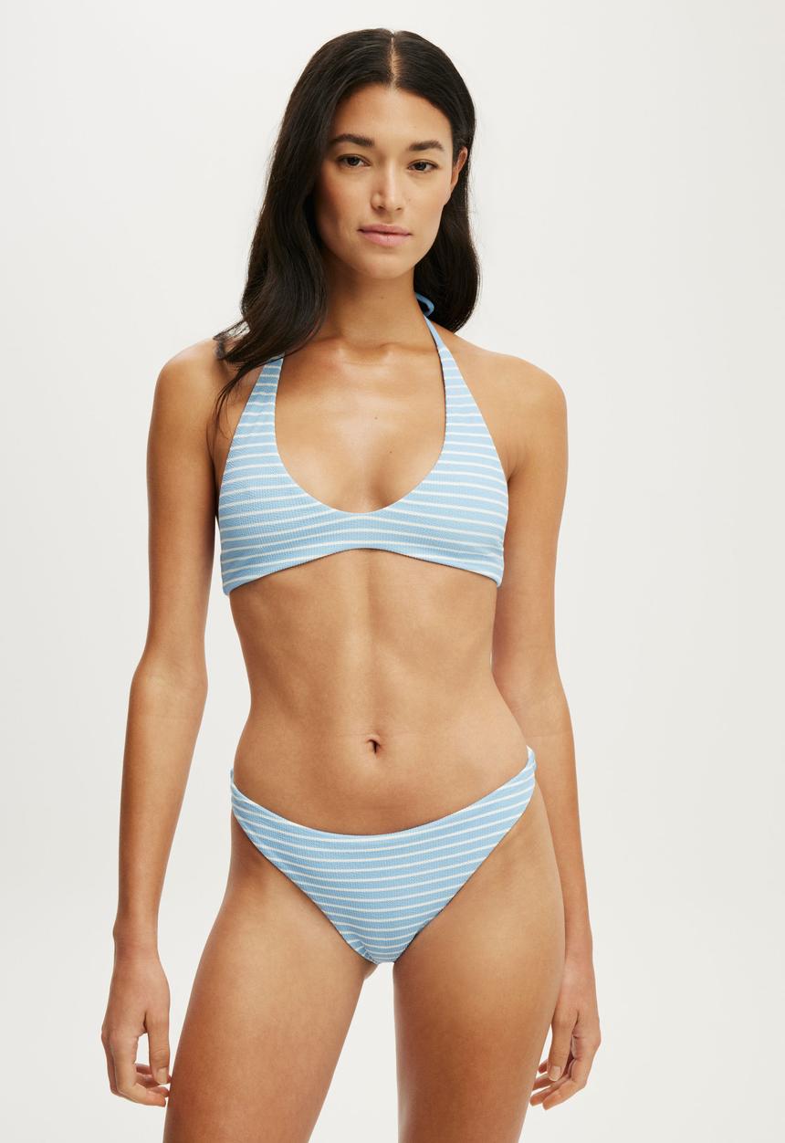 Cotton On - Full Bikini Bottom - Clear Sea Blue Texture Stripe