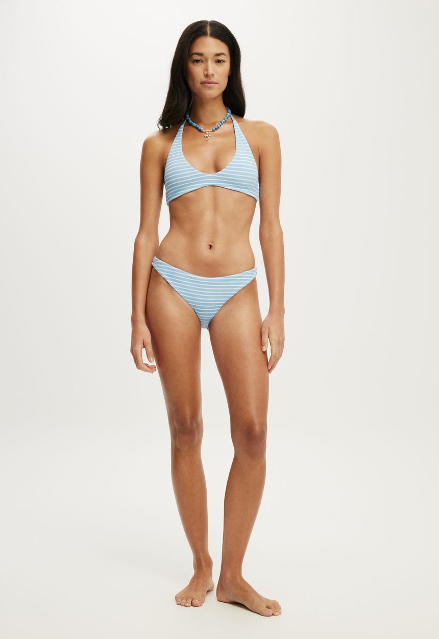 Cotton On - Scoop Neck Halter Bikini Top - Clear Sea Blue Texture Stripe