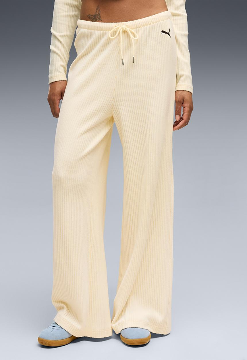 PUMA - Ess Ribbed Wide Leg Soft Touch Pants Op - Buttercream Heather