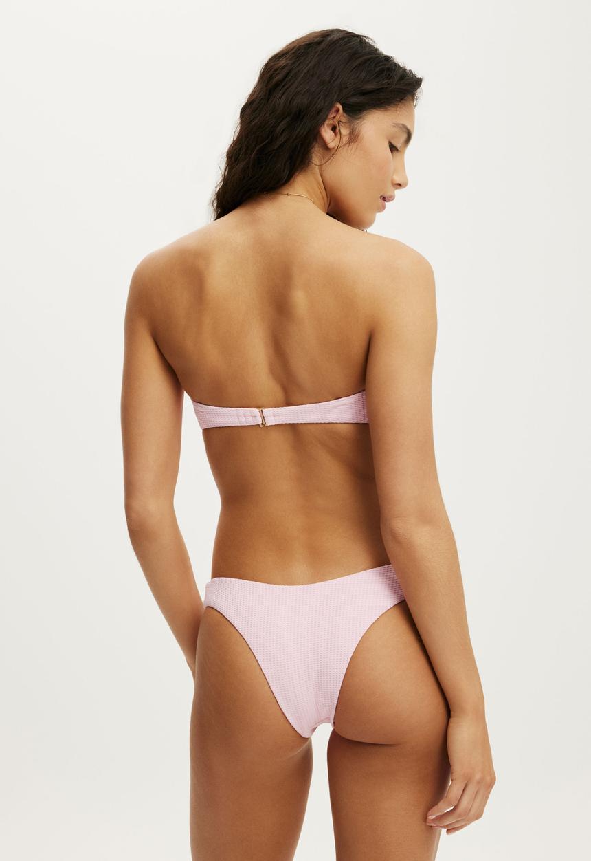 Cotton On - Knot Micro Bandeau Bikini Top - Pink Petal Waffle