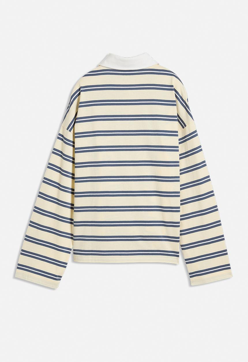 PUMA - Ess Elevated No. 1 Logo Oversized Striped Rugby Polo - Buttercream-Striped