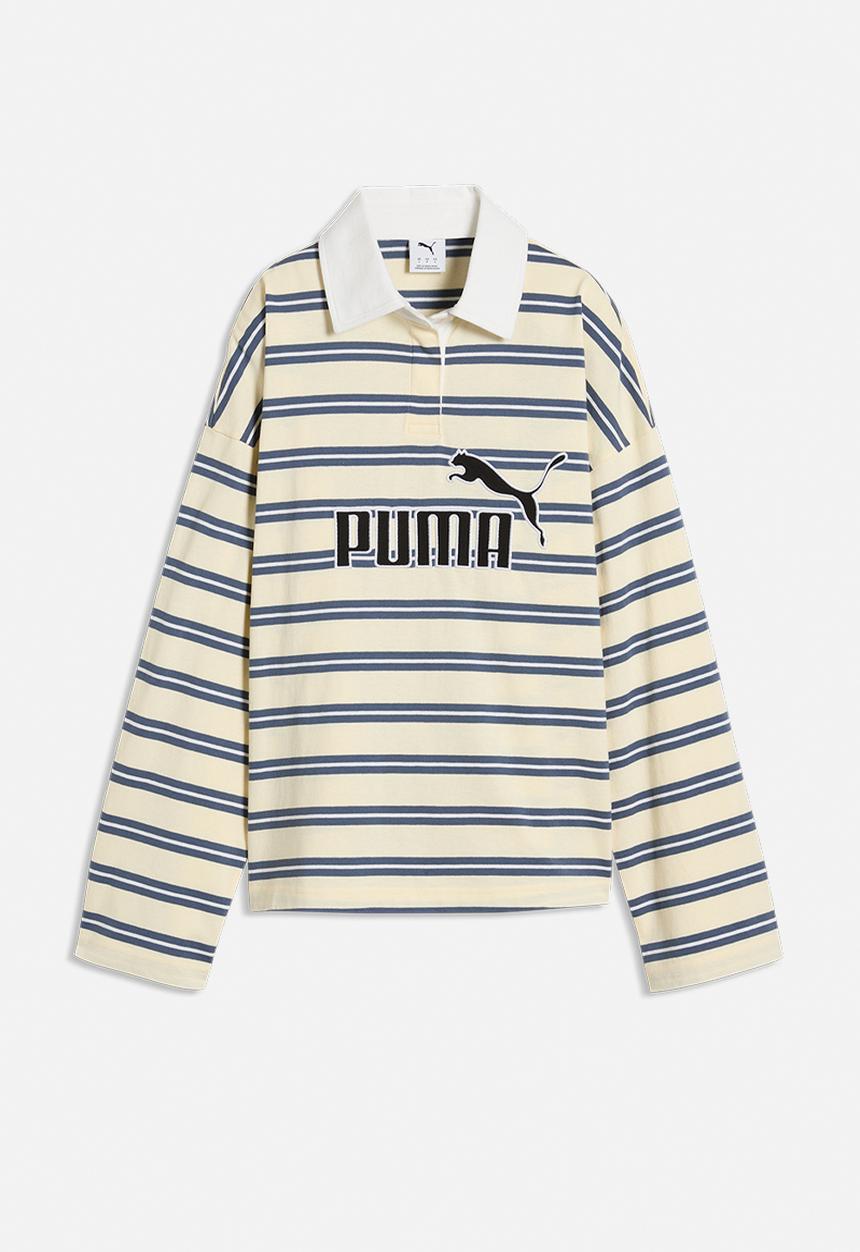 PUMA - Ess Elevated No. 1 Logo Oversized Striped Rugby Polo - Buttercream-Striped