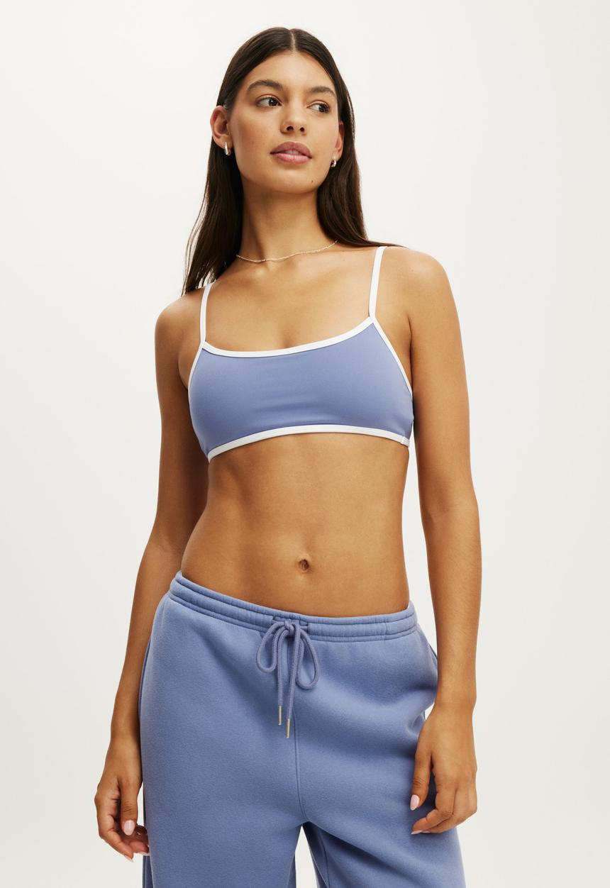 Cotton On - Ultra Soft Double Strap Back Crop - Blue Ice/White