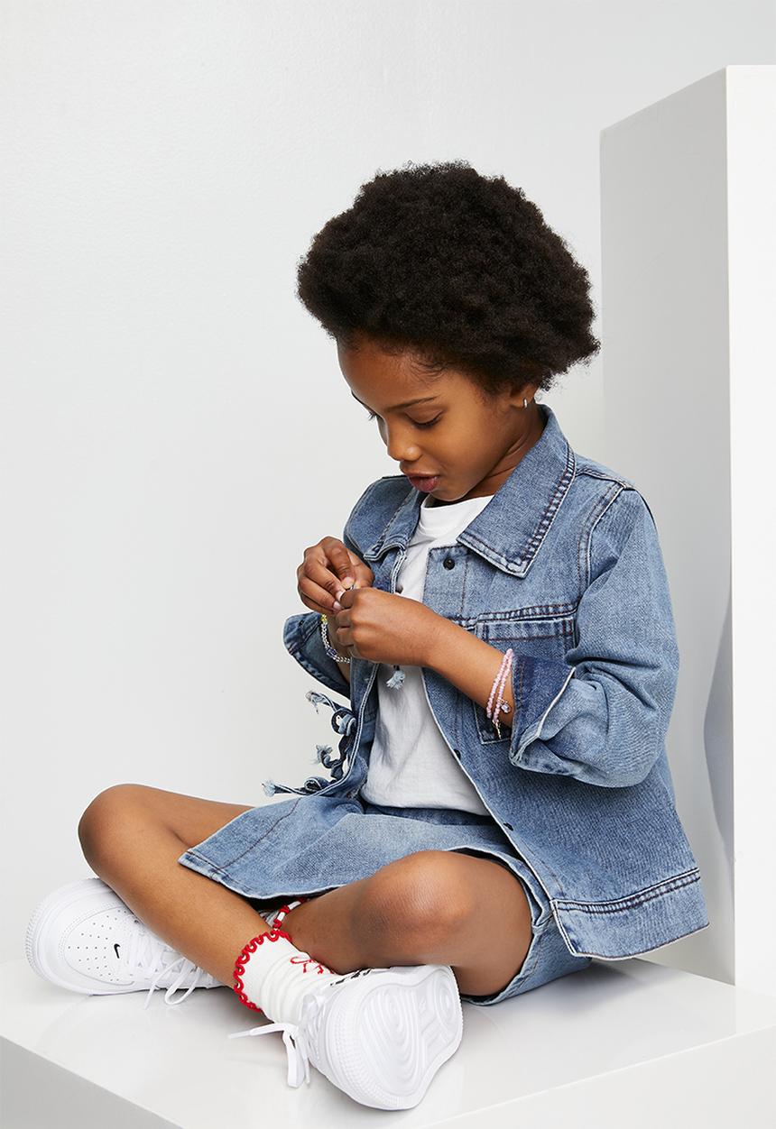 Pop Candy - Bow tie denim jacket and wrap skirt - blue