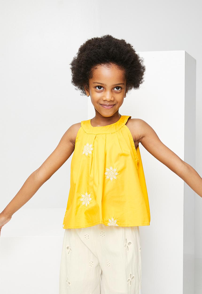 Pop Candy - Cutaway blouse with anglaise pants - yellow/cream