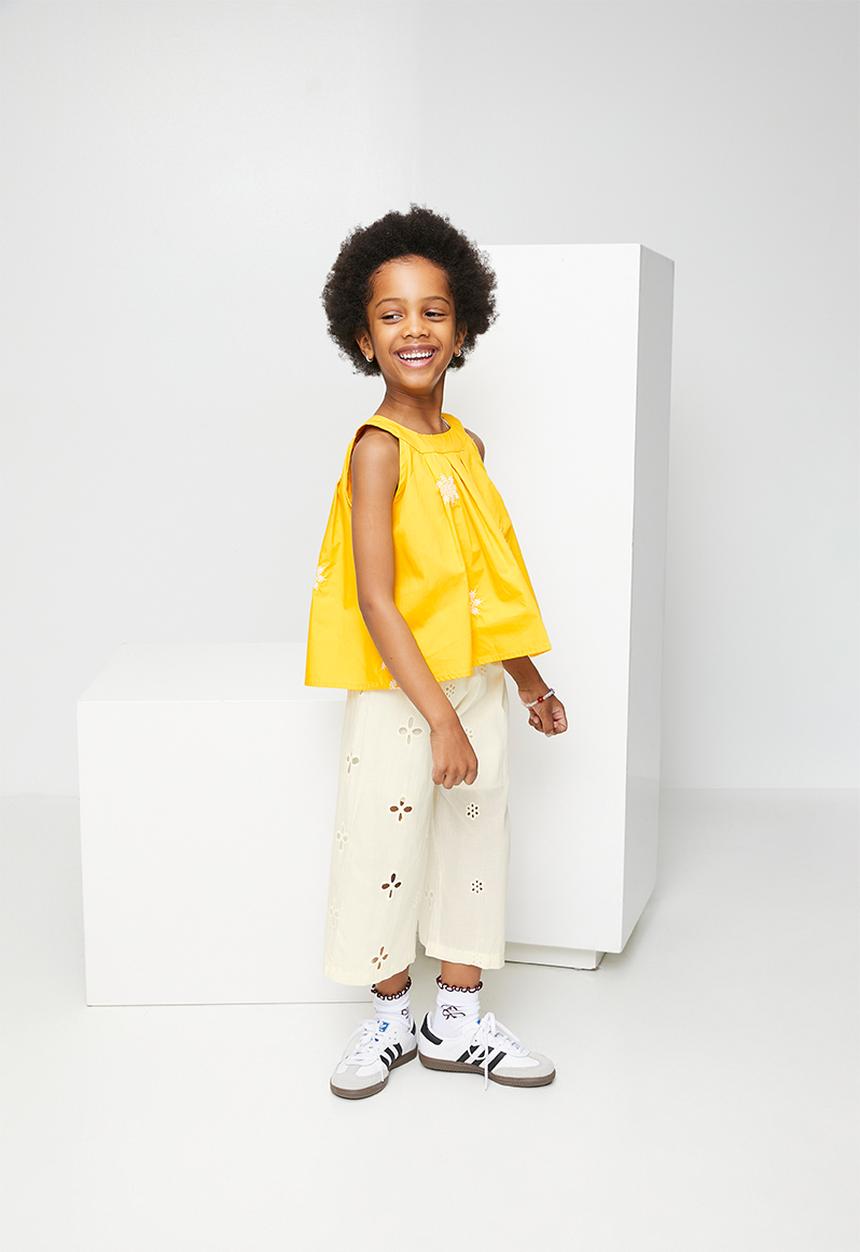 Pop Candy - Cutaway blouse with anglaise pants - yellow/cream