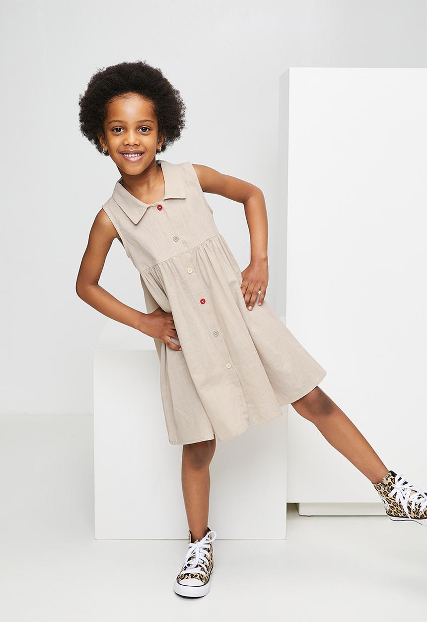 Pop Candy - Multicoloured button a-line shirt dress - bone