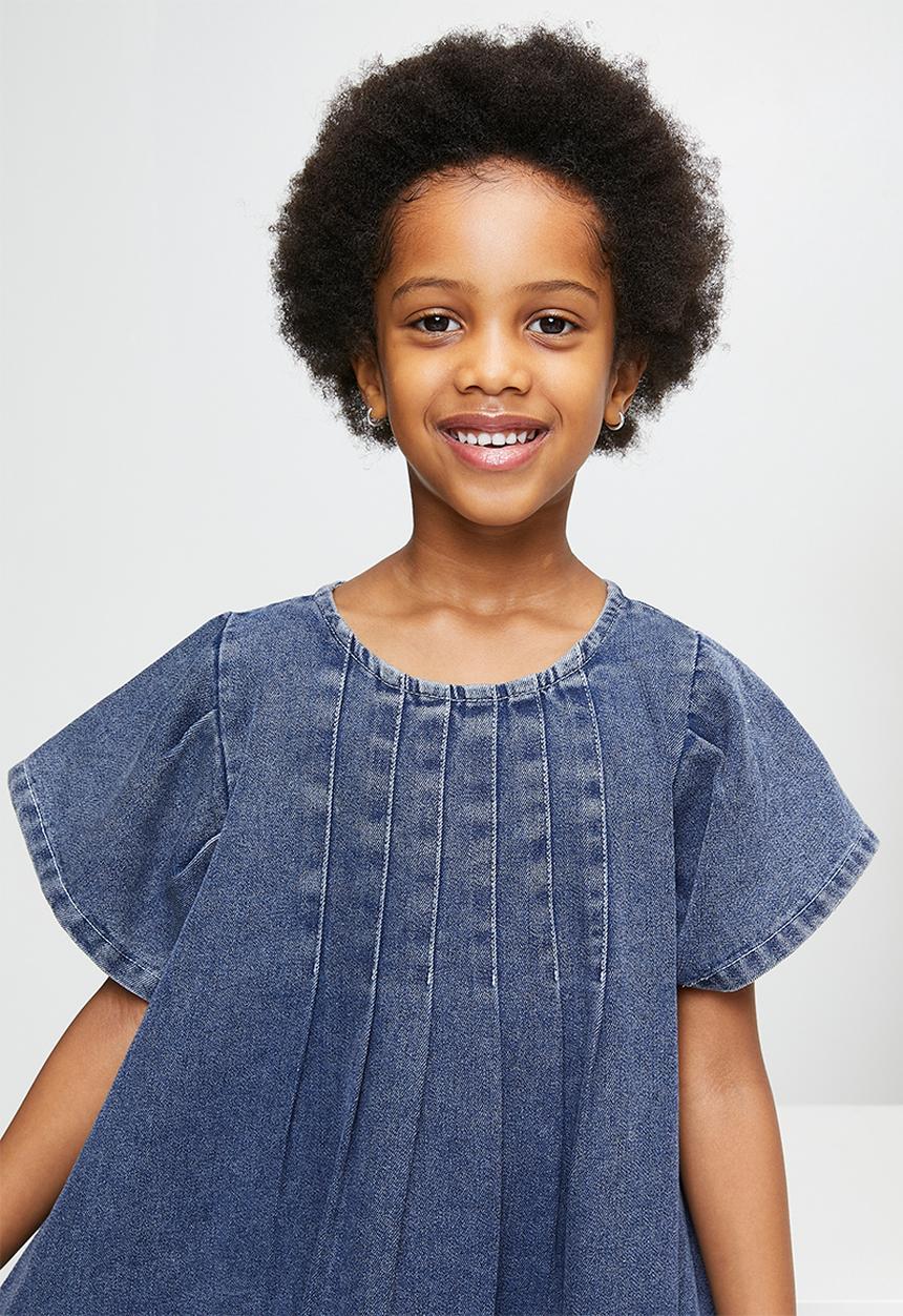 Pop Candy - Pintuck bodice denim dress - navy