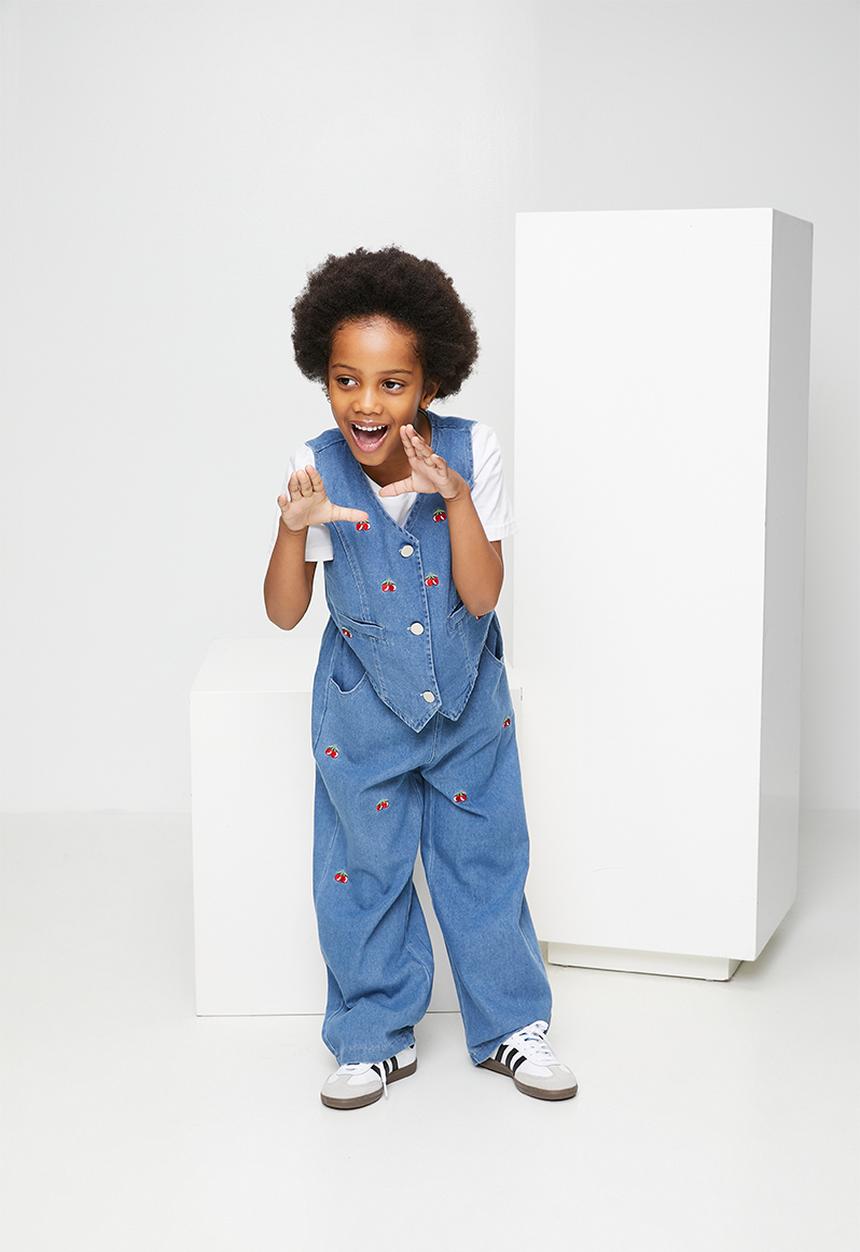 Pop Candy - Cherry aop denim vest & jeans - blue