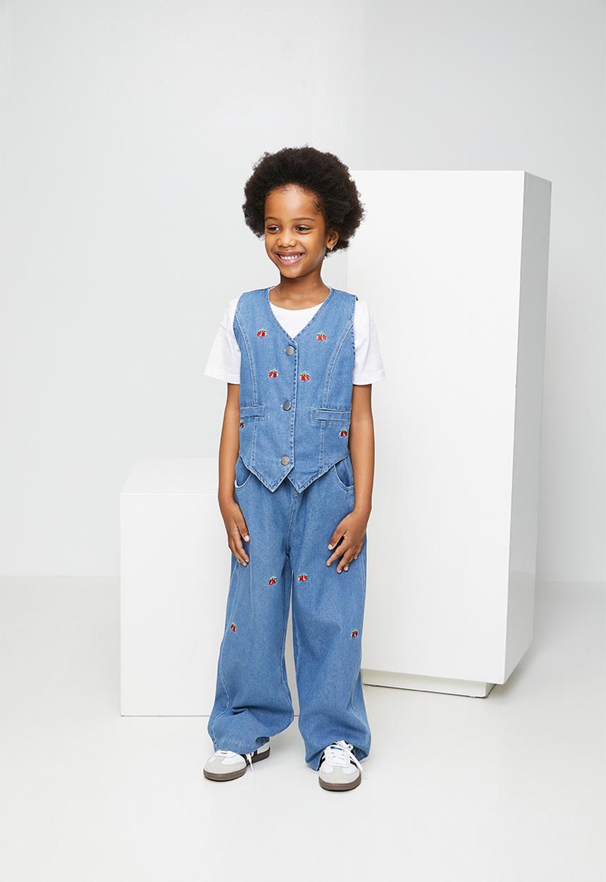 Pop Candy - Cherry aop denim vest & jeans - blue
