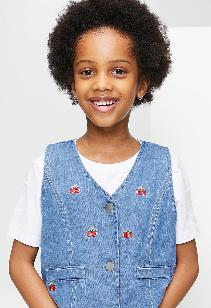 Pop Candy - Cherry aop denim vest & jeans - blue