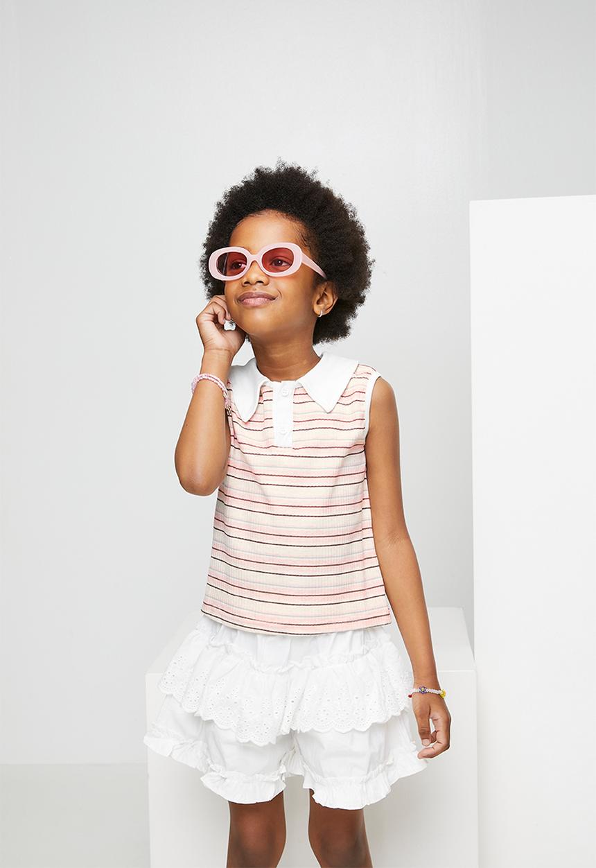 Pop Candy - Collared tee and skirt - white & stripe
