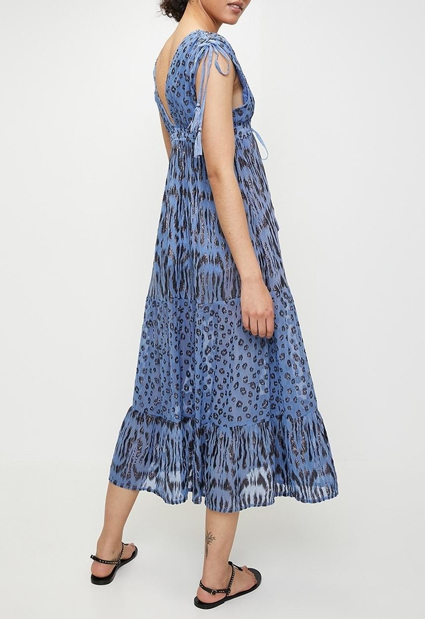 Stella Morgan - V-neck Maxi a-line Dress with ruched waist - Blue