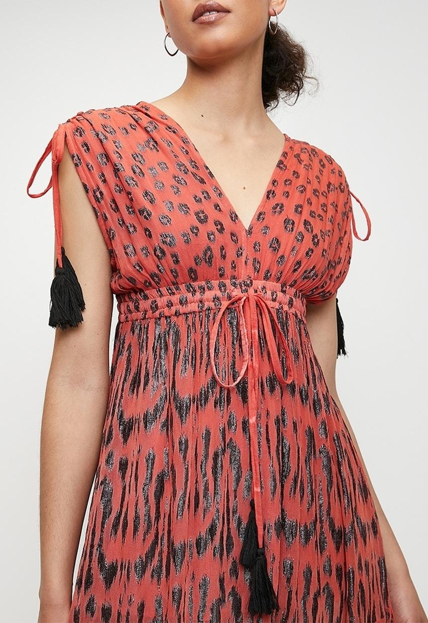 Stella Morgan - V-neck Maxi a-line Dress with ruched waist - Red