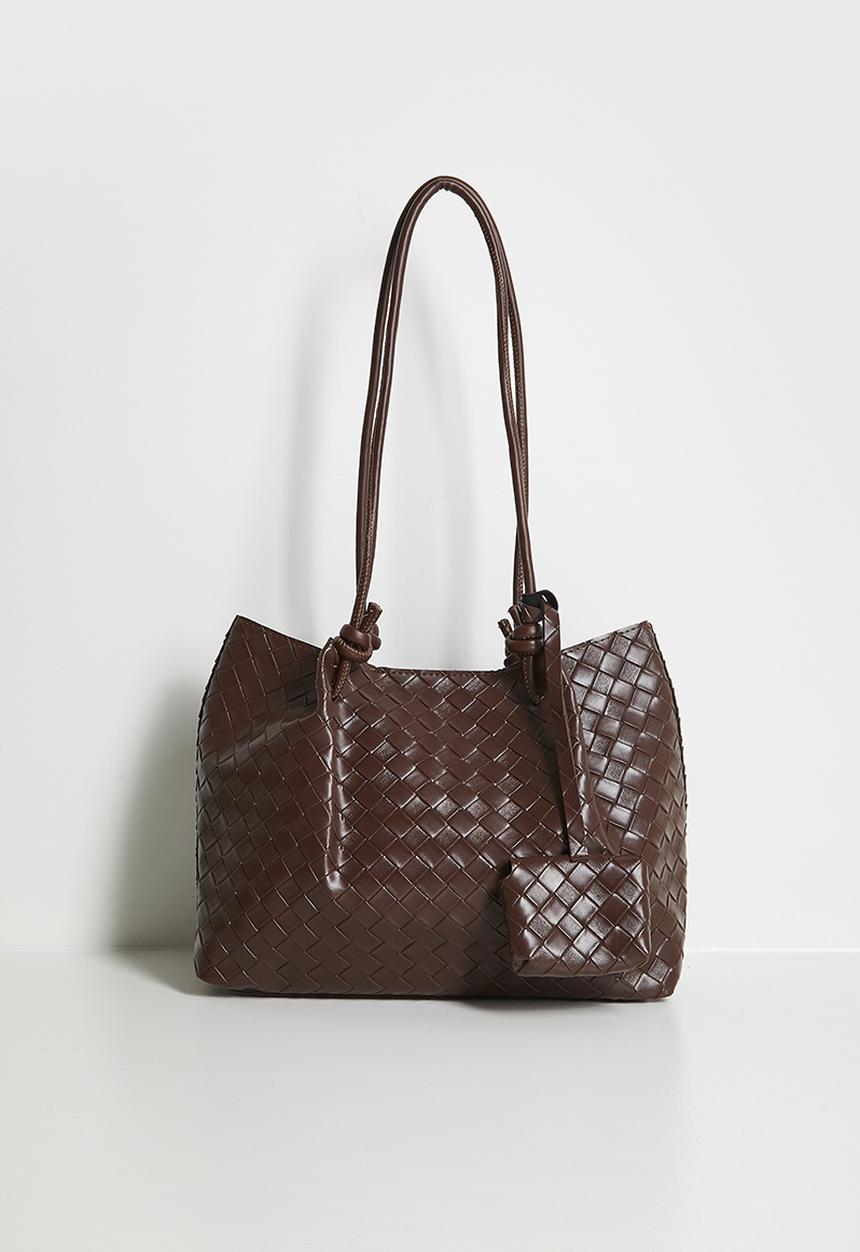 Tessa Design - Zola Woven Tote Bag With External Pouch - Brown