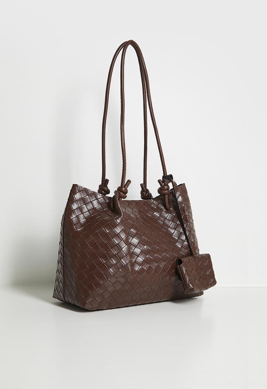 Tessa Design - Zola Woven Tote Bag With External Pouch - Brown